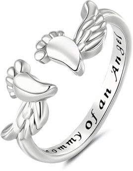 Deyanse Anillo Abierto de Pulgar para Mujer, Plata con Corazón, Perro, Ángel, Huella, Mamá Bebé, Anillo de Abrazo con Circonita, Anillo Ajustable de Amistad con Grabado