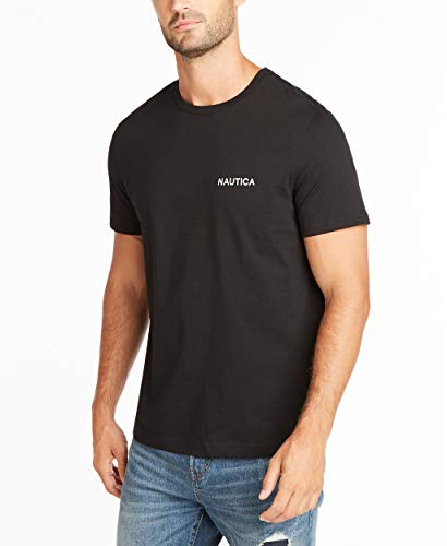 Nautica Men's Short Sleeve Solid Crew Neck T-shirt T Shirt, True Black Solid, L UK