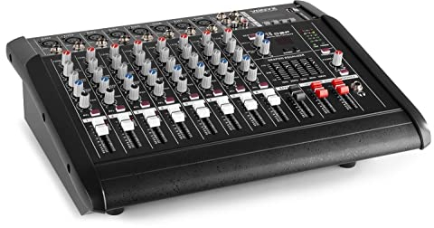 Vonyx AM8A - Audio Mixer 8-Kanal Audio Mischpult Bluetooth, MP3, USB, SD, Line-IN, 1000 Watt Musikmixer mit Verstärker, DJ Mischer, Sound Mischpult, Schwarz