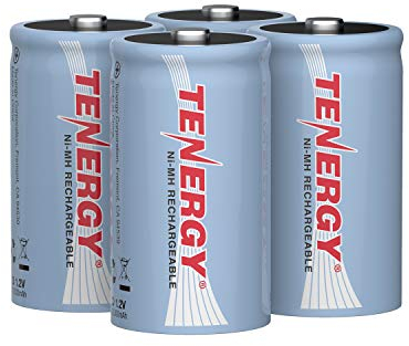 Tenergy 10000mAh NiMH D Battery, Rechargeable High Capacity D Size Battery, High Drain D Cell Batteries for Flashlight, 4-Pack - UL Certified