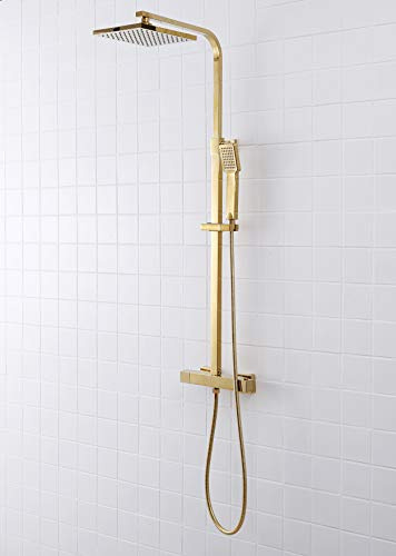 SCHWÄNLEIN Anti-Kalk Duschsystem mit Thermostat Regendusche Duschset Duscharmatur Duschsäule (messing Gold)