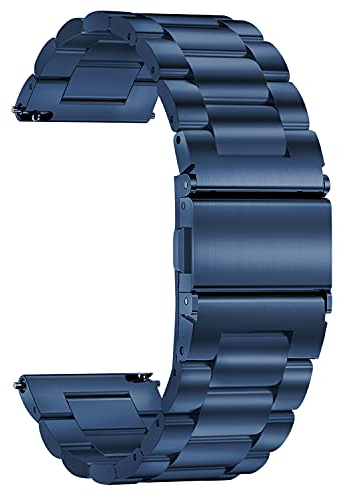 TStrap Uhrenarmband aus Metall 20mm - Blau Uhrenarmbänder mit Schnellverschluss für Herren und Damen - Smartwatch Armband aus Gebürstetem Massivem Edelstahl Ersatzband - 16mm 18mm 20mm 22mm