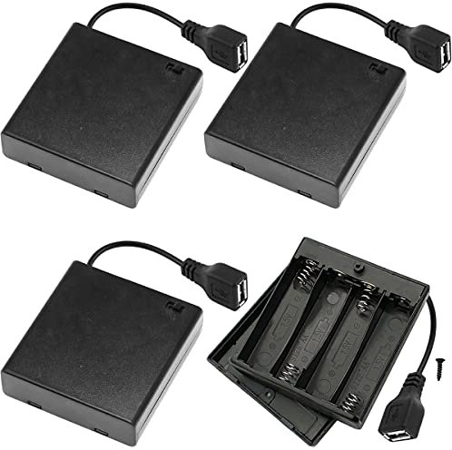 DKARDU 4 PCS 4 AA Battery Holder USB Switch, 6V USB Female Socket, 4 x 1.5V AA Battery Case Box Holder On/Off Switch for RC Cars LED Light