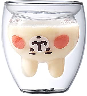 XiXiRan Doppelschicht Glas Tasse, Doppelwandige Isoliergläser, Glas Doppelwandig Espresso, Süße Tassen Kaffeeteegläser, Doppelwandige Glas(200ML) (Hase)