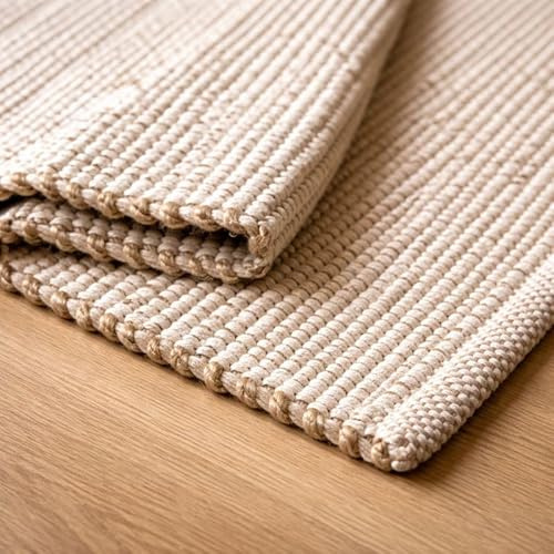 S & L Homes Jute Cotton Hand Woven Natural Farmhouse Area Rug for Living Room - Rustic Vintage Bohemian Décor - (6' x 9' Natural)