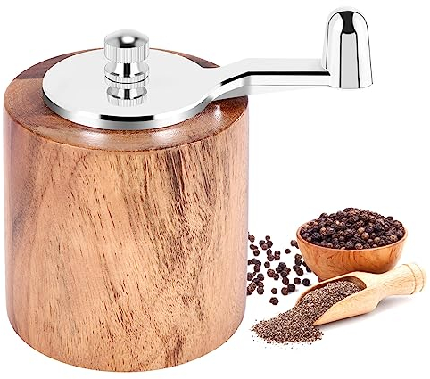 Lazycloud Salz- und PfeffermüHle, Handkurbel Salzstreuer HolzpfeffermüHle mit Klassischem und Verstellbarem Keramikrotor