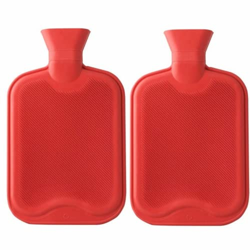 Wärmflasche Ohne Bezug, 2er Pack Wärmflaschen Groß 2L, Hot Water Bottle Robust und Langlebig, Naturkautschuk Bettflasche für Kinder und Erwachsene