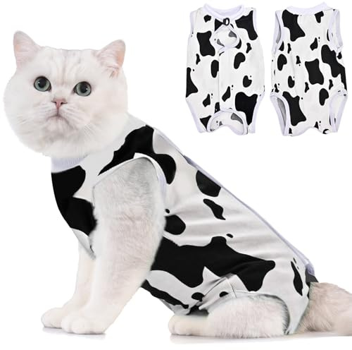 Avont Body Chat Post Opératoire Stérilisation, Combinaison de Récupération pour Chat Anti Léchage, Cat Recovery Suit après Chirurgie, Protection Post-Chirurgie, Contre Les Maladies de Peau -Vache(M)