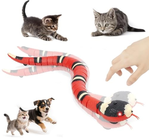 Adiwo Giocattolo per Gatti, Serpente Giocattolo USB Ricaricabile con Smart Sensing, Elettrico per Gatti, Lingua Movibile Giocattoli Interattivi animale domestico