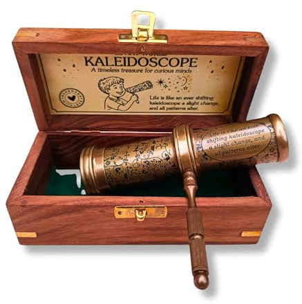 SIFAAT WORLD Kaleidoscopes, Handmade Kaleidoscope with Wooden Box, Brass Kaleidoscope, Educational Vintage Collection, Kaleidoscope for Kids, Graduation Gifts