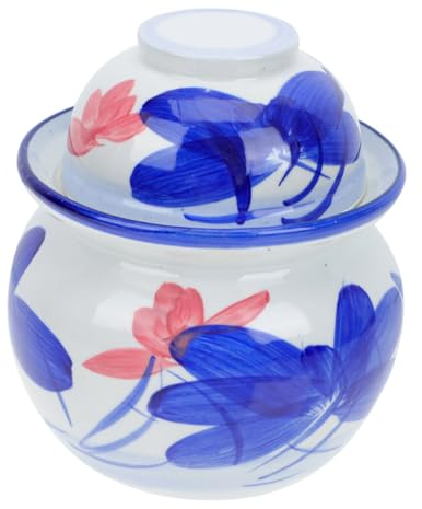 MAGICLULU Barattolo Per Sottaceti in Ceramica Con Doppio Coperchio Contenitore Sigillato Per Uova Salate e Conservazione Cucina Vasetto Ermetico Per Sottaceti e Alimenti Capacità Facile Da a