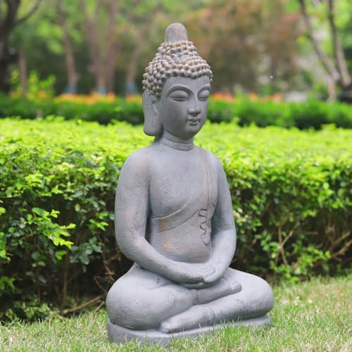VANZUNE MGO Buddha Statue 26''H Meditative Indian Buddha Statue Buddha Sculpture with Dhyana Mudra Hand Gesture for Tranquil Home Decor Living Room Bedroom Office Tabletop and Gifts, Gray