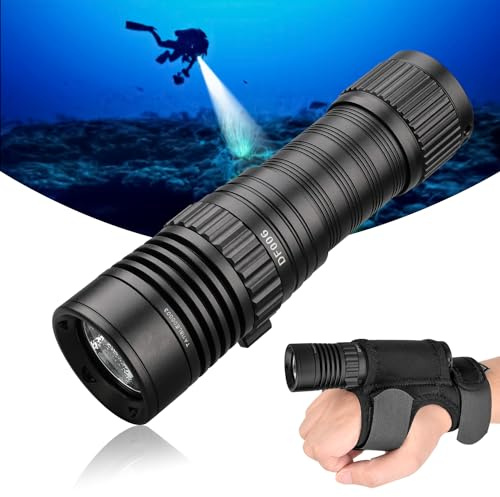 TrustFire DF006 Lampe de plongée 2 300 lumens, IPX8 imperméable professionnelle rechargeable pour grotte 100 m sous-marine de nuit, pour plongée, pêche, camping, randonnée