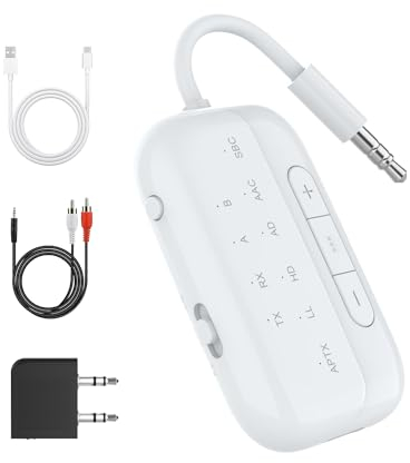 SANOTO Bluetooth Adapter Flugzeug, 2-in-1 Bluetooth Transmitter Empfänger, Zusatzbuchse 3,5-mm Audio Adapter, Dual Link APTX Geringer Latenz, Flugzeug Gadget, für Kopfhörer/TV/Lautsprecher/Auto