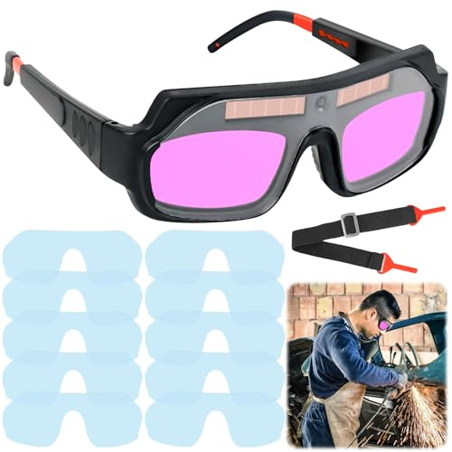 GAOUTO Schweißerbrille: Solarbetriebene Automatischer Schweißerbrille mit 10 Stück Ersatzgläser, Einstellbare Schweißeraugenbrille, Schweißzubehör, Blendschutz-Schweißerbrille für Schweißschutz