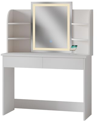 Vicco Schminktisch Weiß Charlotte 106x142x40 cm - Frisiertisch, Ablagen ermöglichen übersichtliches Aufbewahren kleinerer Gegenstände