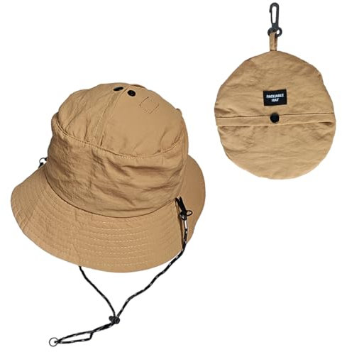 BUDUBIBI Verstellbarer Regenhut Damen Wasserdicht, Fischerhut Damen Anglerhut Herren Bucket Hat, Sommerhut Sonnenhut Faltbar Tragbar Outdoor Wanderhut (DE/NL/SE/PL, Numerisch, 55, 58, Khaki)
