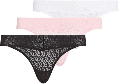 Calvin Klein Braguitas Pack de 3 Mujer Cintura Baja con Encaje, Multicolor (Black/Classic White/Buff Pink), L