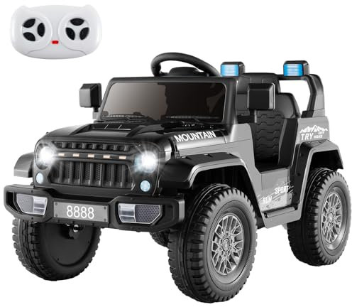DREAMADE 12V Kinder Elektroauto, Elektrisches Auto mit 3 Geschwindigkeiten & Fernbedienung, Elektrofahrzeug mit Musik & LED-Lichter &MPS & USB, Elektroauto für Kinder 3-8 Jahre (Schwarz)