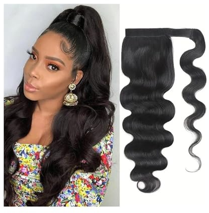 Extension de Coleta Body Wave Ponytail Clip de cabello humano real en pieza de cabello 8 -32 Envoltura de cabello brasileño Remy alrededor de la extensión de cola de caballo Extensión de cabello de