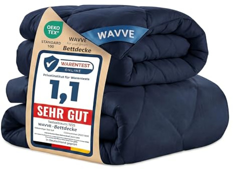 WAVVE Piumone Matrimoniale 240x260 cm 2 pezzi Set Estivo 150gsm + 4 Stagioni 300gsm = Invernale 450gsm Piumino, Trapunta Microfibra Blu Navy