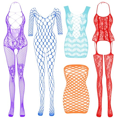 Body de malla para mujer con malla de malla para mujer, 5 piezas: color brillante, one size fit all