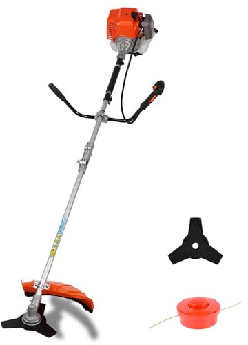 52cc Petrol Strimmer, 2.95HP 2-Stroke Engine, 2 In 1 Petrol Garden Tool with 270mm Brush Cutter & 280mm Grass Trimmer, Multi Garden Tool with Shoulder Strap for Fast Grass and Shrub Cleaning