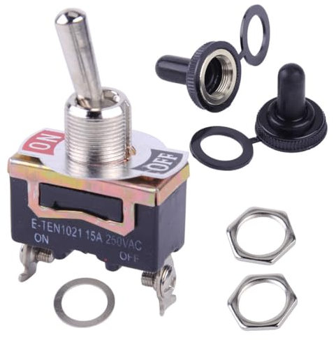 Interruttore a levetta on/off SPST a 2 pin per auto e barca, 15 A, 250 V, confezione da 5, con guaina impermeabile.