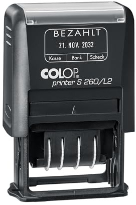 COLOP Sello de fecha Printer S 260/L2 con texto Pagado, idioma: alemán (D02), color de impresión: azul/rojo