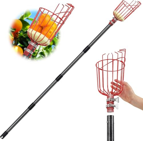 Obstpflücker, 244cm Obstpflücker mit Teleskopstiel mit Edelstahl - Diameter 14cm Obstsammler Pflückhilfe Zur Erreichung Unzugänglicher Orte in Obstbäumen für Kirsche, Apfel, Birnen, Citrus, Orange