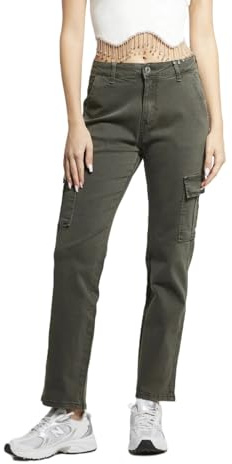 JOPHY & CO. Pantaloni Cargo Donna a Vita Alta con Tasche Laterali – Stile Casual Utility, vestibilità Comoda(cod. 8045)(Verde Militare Scuro,S)