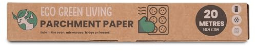 Eco Green Living Parchment Baking Paper, Unbleached Non-Stick Greaseproof Paper for Baking Roasting and Cooking, Compostable Plastic Free Roll - 30cm x 20m