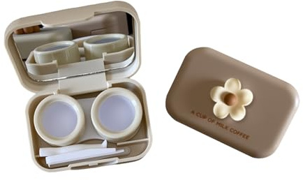 Sgphrzlt 2 Pack Travel Contact Lens Case Kit with Mirror Tweezers & Remover Tool, Cute Eye Contact Case, Portable Contact Lens Box Compact Size for Daily Outdoor Use (Flower)