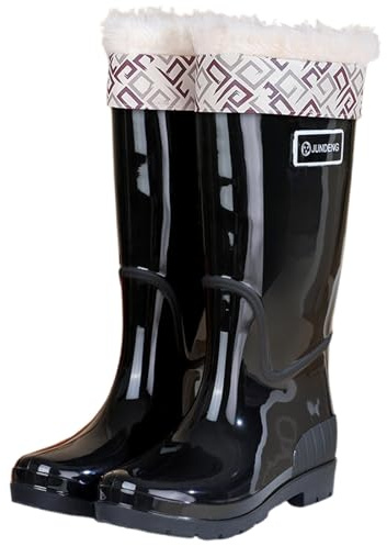 Allbestop Bottes de Pluie Femme Basse, Santiag Femme Bottes Caoutchouc Fourrées Bottines Mi-Mollet à Talon Carré pour Hiver Sorel(Noir,40)
