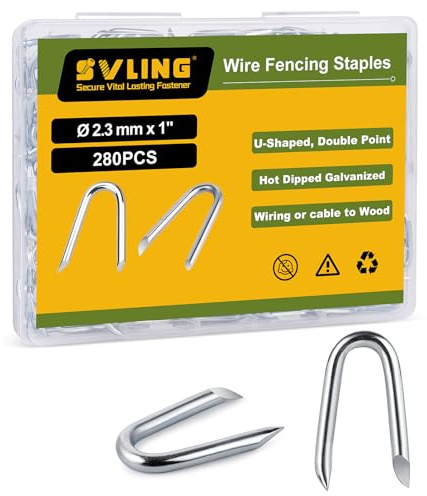 SVLING 1 Inch Fence Staples for Wire Fencing, 280PCS U-Shaped Nails, Hot Dipped Galvanized,Double Pointed (Diameter 0.09 Inch)