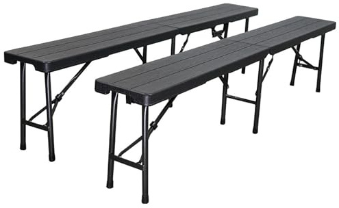 CHEFGASTRO Lot de 2 bancs de Brasserie pliants | HxLxP 43x180x25 cm | avec poignée de Transport | pour 8 Personnes | Plastique résistant aux intempéries | Aspect Bois, Noir