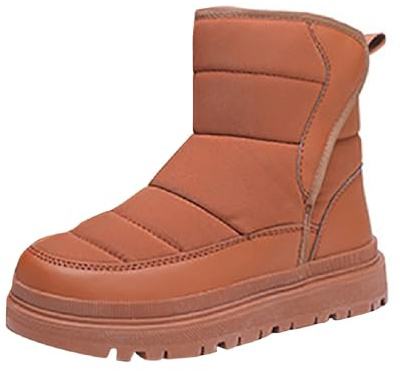 Botas de nieve de suela gruesa para niñas, con forro polar, cálidas, ligeras, impermeables, para esquí, senderismo, zapatos planos de goma antideslizantes, café, 36 EU