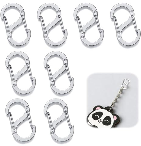 Lote de 8 cierres de mosquetón de doble apertura, S-Lock Mini mosquetones plateados, cierres de doble conector prácticos para accesorios, bolsas de equipaje