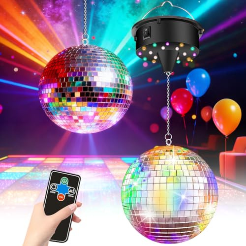 Bola de discoteca con motor mejorado, velocidad ajustable 5/8/10/15 rev/min, función estroboscópica grande de 15,2 cm con 4 luces de colores y 18 cuentas LED para efectos de iluminación disco