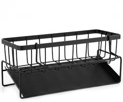 Organizador de fregadero colgante de acero inoxidable con bandeja de drenaje autovaciante, organizador de cocina para esponjas, cepillos, jabón y paños de cocina, organizador de ahorro de espacio de
