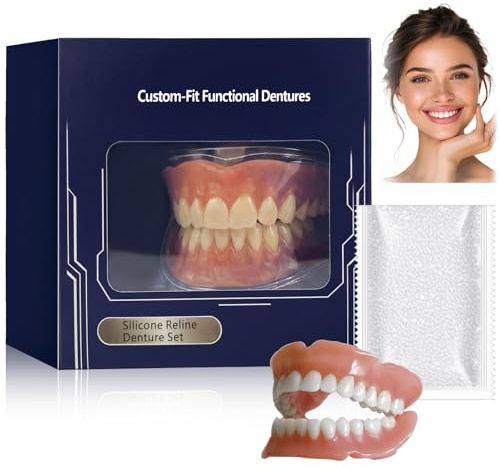 2 Sets Zahnprothesen Zahnersatz Prothese Komplett Silikon Zahnprothese Gebiss Zähne Zum Aufstecken Silikon Prothese Comfort Dentures Natürlich Und Schön Sicher Und Reizfrei Unisex Mit 20 G Zahnungsgel