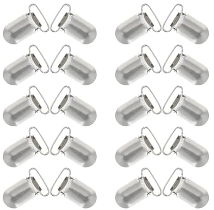 Pinces à Bretelles Argenté 20mm, Lot de 20 Pièces Métalliques | Acier Dur, pour Clips de Bavette et Porte-sucette, Protège le Tissu, Loisirs Créatifs