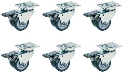 MR. DEKO® Strandkorbrollen 6er-Set | Doppelrolle Ø52 mm mit Feststeller | 100 kg Belastbarkeit pro Doppelrolle | Kugelgelagerte Drehplatte 360° | Lenkrollen mit Kugellager und Feststellbremse