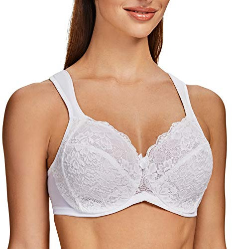 MELENECA Women's Full Coverage Non-Padded Minimizer Underwire Floral Lace Bra White-lace 38G