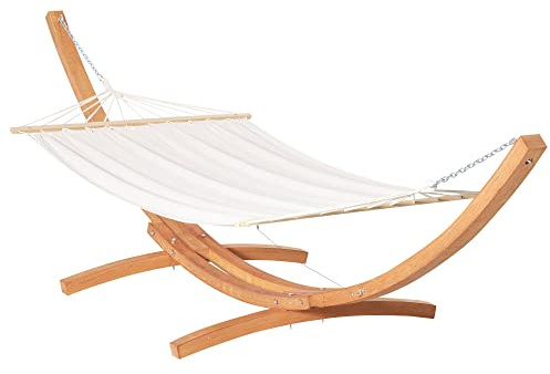 Outsunny Amaca con Supporto in Legno e Cotone, Amaca da Giardino per altri Spazi Esterni, 392x120x102cm, Bianca