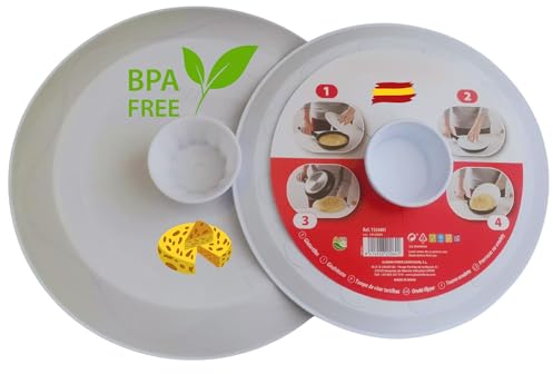 Tapa Vuelta Tortilla de Patatas PACK DE 2 | Volteador de Tortilla para 2 Tamaños de Sartenes | Gira Tortillas Libre de BPA | Plato Volteatortillas Set Grande y Pequeña (BLANCA)