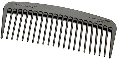 Chicago Comb Model 10 Carbon Fiber, Compact Wide-Tooth Comb, Made in USA, Anti-Static, 5 Inches (12.7 cm) Long
