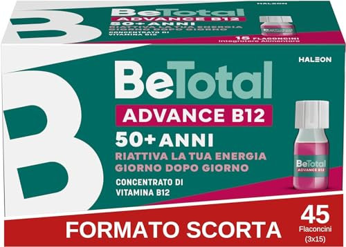 Be-Total Advance B12 Integratore Alimentare Con Vitamina B12, per fornire un sostegno in caso di stanchezza fisica e mentale dopo i 50 anni, 3 x 15 Flaconcini