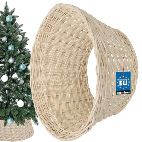 KOTARBAU® Copertura per Albero di Natale Ø 45 cm Naturale Supporto in Rattan Cesto Copri Base Vimini cesta Vaso Base Copri Albero Natale sotto Albero Legno