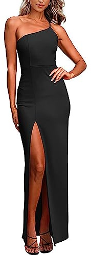 RPAEOY Vestido de un Hombro Mujer Asimétrico Elegante Largo con Abertura Lateral Vestidos Fiesta Coctel Bodycon Ajustado Sexy para Eventos Formales Celebraciones Noche